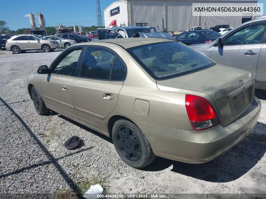 2003 Hyundai Elantra Gls/Gt VIN: KMHDN45D63U644360 Lot: 40459238