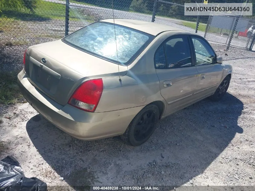 2003 Hyundai Elantra Gls/Gt VIN: KMHDN45D63U644360 Lot: 40459238