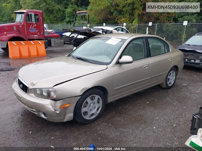 2003 Hyundai Elantra Gls/Gt VIN: KMHDN45D93U698400 Lot: 40470560