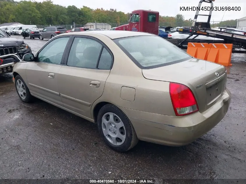 2003 Hyundai Elantra Gls/Gt VIN: KMHDN45D93U698400 Lot: 40470560