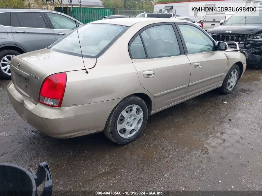 2003 Hyundai Elantra Gls/Gt VIN: KMHDN45D93U698400 Lot: 40470560