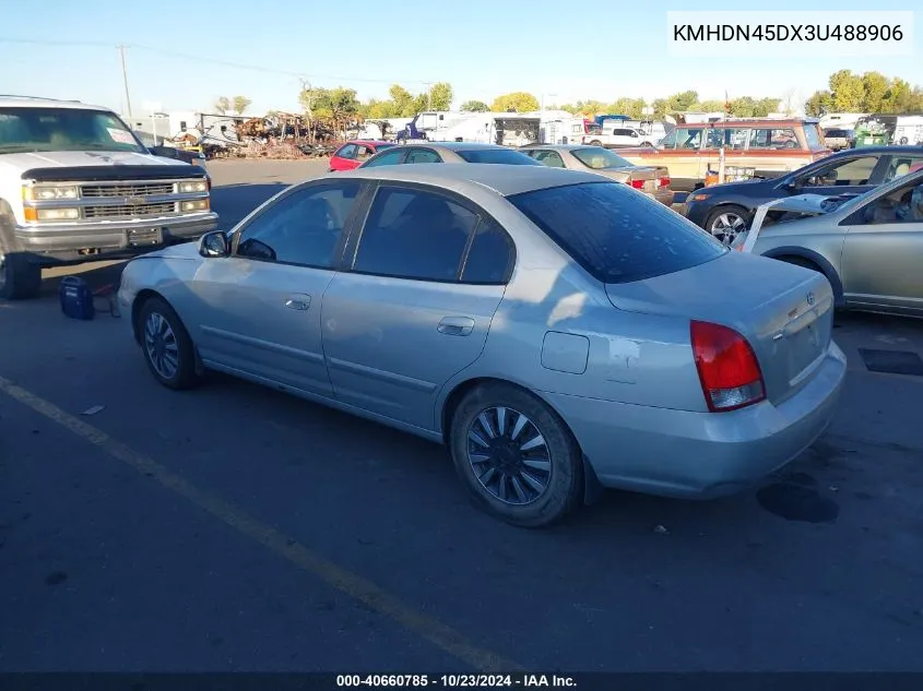 2003 Hyundai Elantra Gls/Gt VIN: KMHDN45DX3U488906 Lot: 40660785