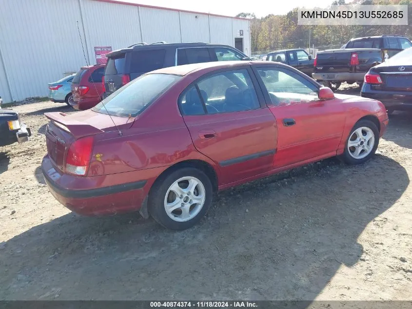 2003 Hyundai Elantra Gls/Gt VIN: KMHDN45D13U552685 Lot: 40874374