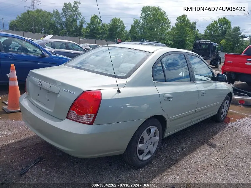 2004 Hyundai Elantra Gls/Gt VIN: KMHDN46D74U905429 Lot: 39842262