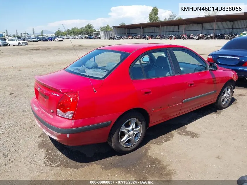 2004 Hyundai Elantra Gls/Gt VIN: KMHDN46D14U838066 Lot: 39860837