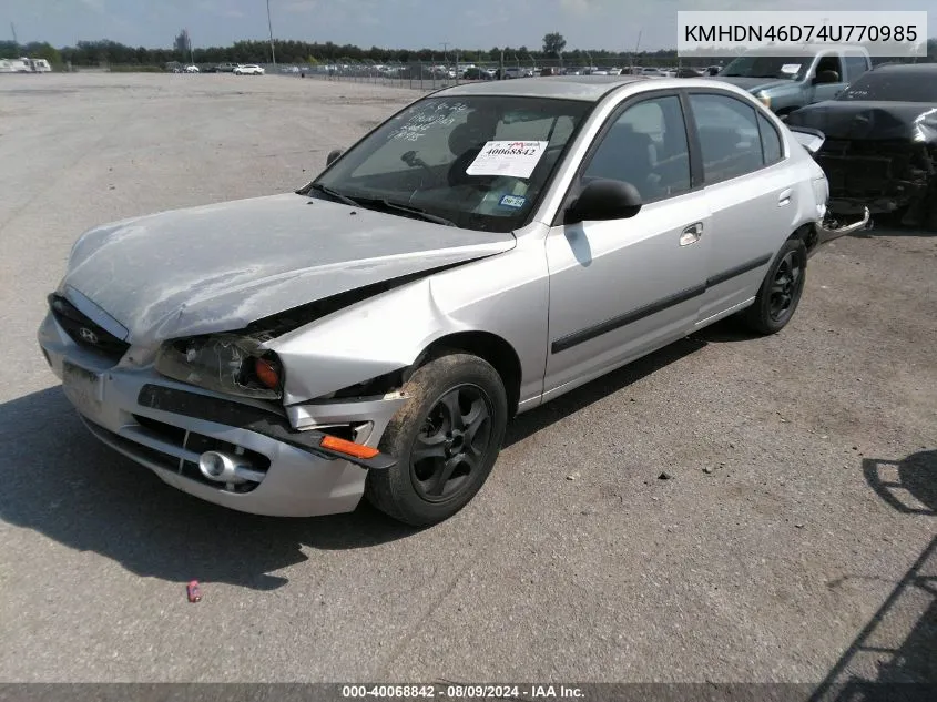 2004 Hyundai Elantra Gls/Gt VIN: KMHDN46D74U770985 Lot: 40068842