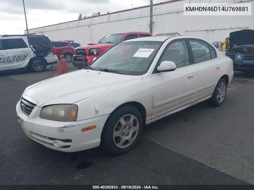 2004 Hyundai Elantra Gls/Gt VIN: KMHDN46D14U769881 Lot: 40392933