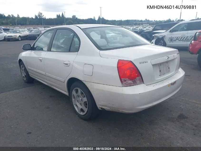 2004 Hyundai Elantra Gls/Gt VIN: KMHDN46D14U769881 Lot: 40392933