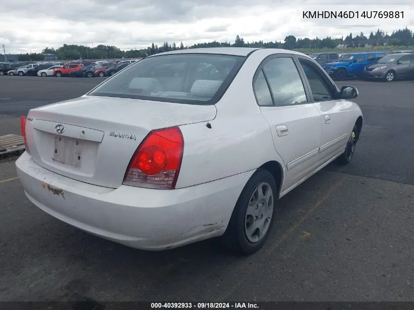 2004 Hyundai Elantra Gls/Gt VIN: KMHDN46D14U769881 Lot: 40392933