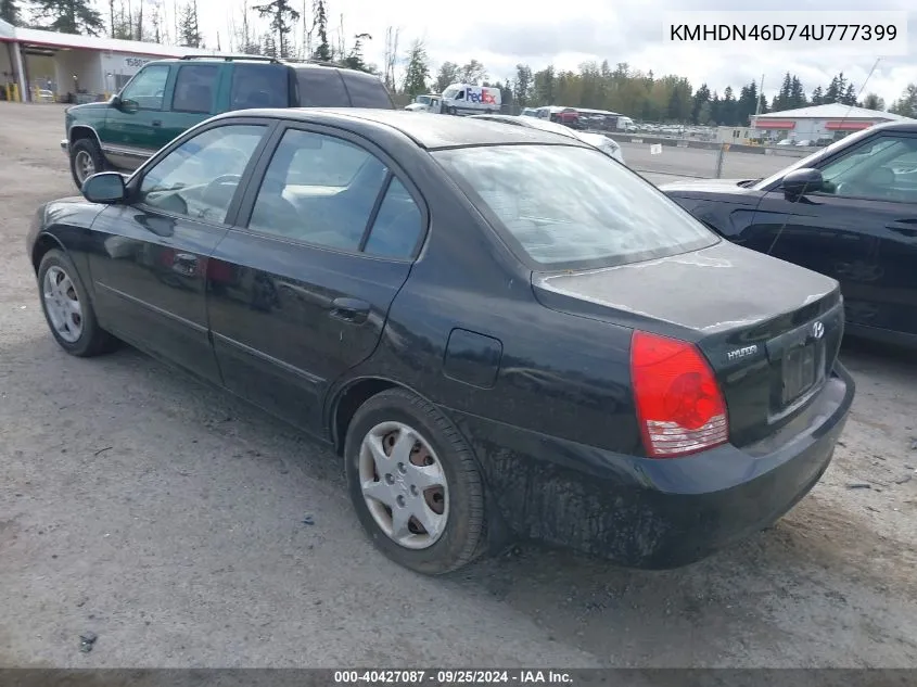 2004 Hyundai Elantra Gls/Gt VIN: KMHDN46D74U777399 Lot: 40427087