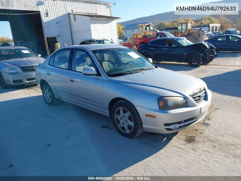 2004 Hyundai Elantra Gls/Gt VIN: KMHDN46D94U792633 Lot: 40660903