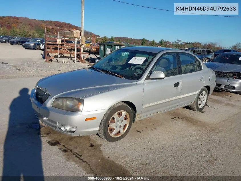 2004 Hyundai Elantra Gls/Gt VIN: KMHDN46D94U792633 Lot: 40660903