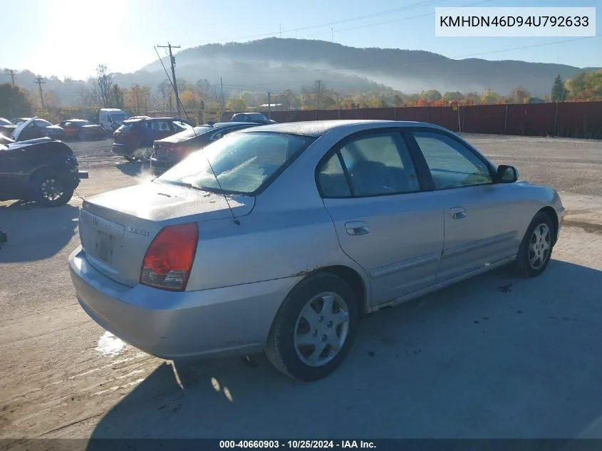 2004 Hyundai Elantra Gls/Gt VIN: KMHDN46D94U792633 Lot: 40660903