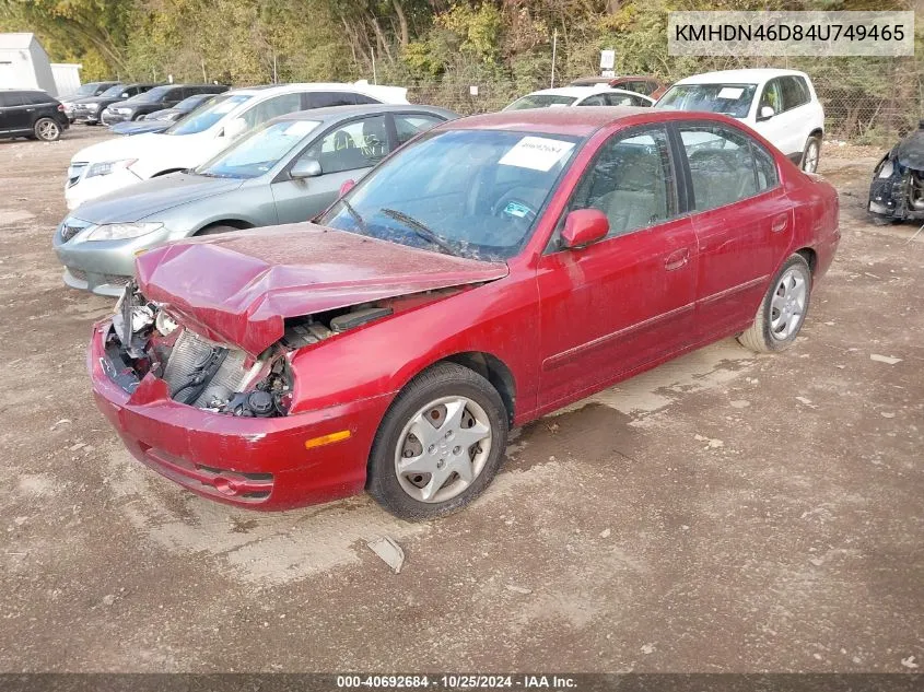 2004 Hyundai Elantra Gls/Gt VIN: KMHDN46D84U749465 Lot: 40692684