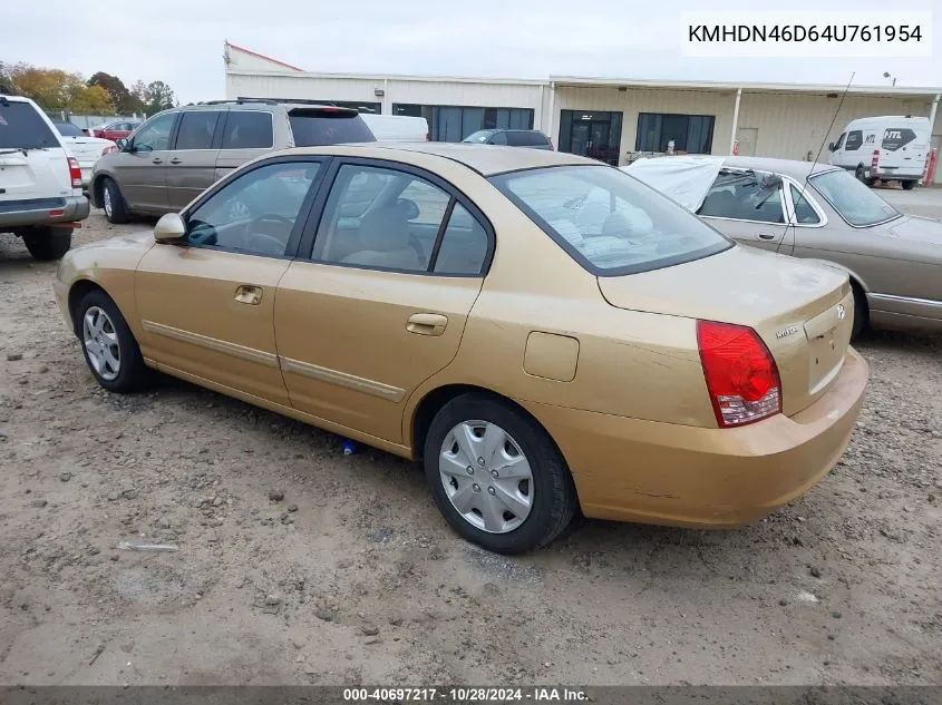 2004 Hyundai Elantra Gls/Gt VIN: KMHDN46D64U761954 Lot: 40697217