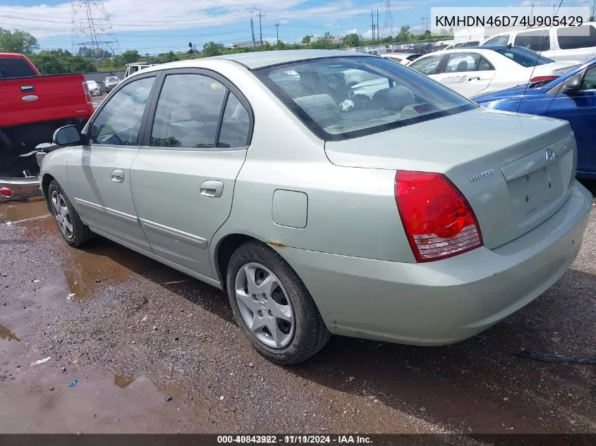 2004 Hyundai Elantra Gls/Gt VIN: KMHDN46D74U905429 Lot: 40843922