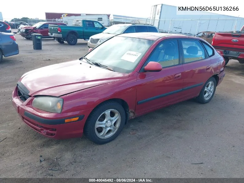 2005 Hyundai Elantra Gls/Gt VIN: KMHDN56D65U136266 Lot: 40045492