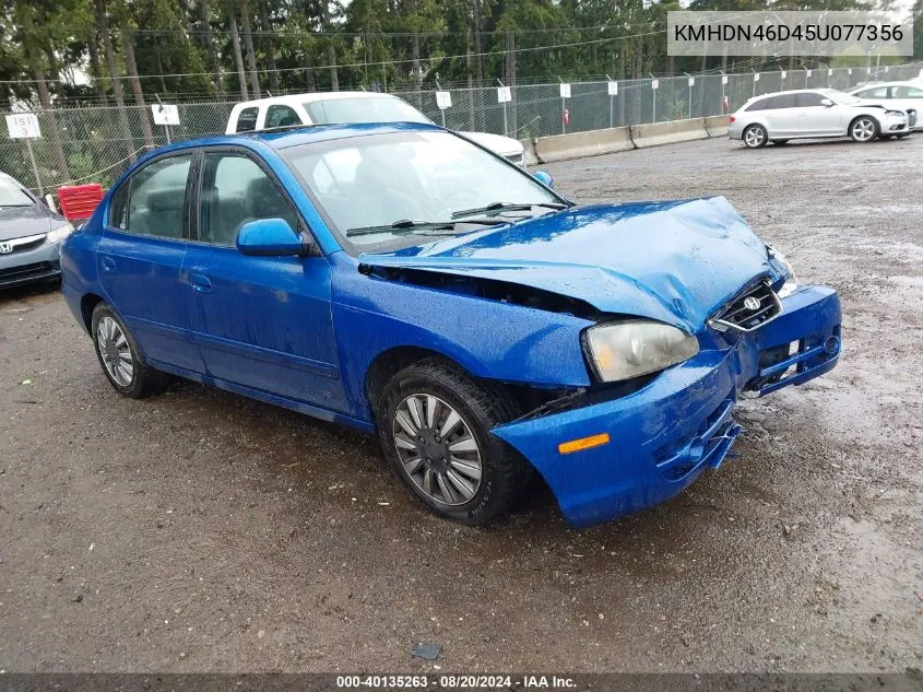 2005 Hyundai Elantra Gls/Gt VIN: KMHDN46D45U077356 Lot: 40135263