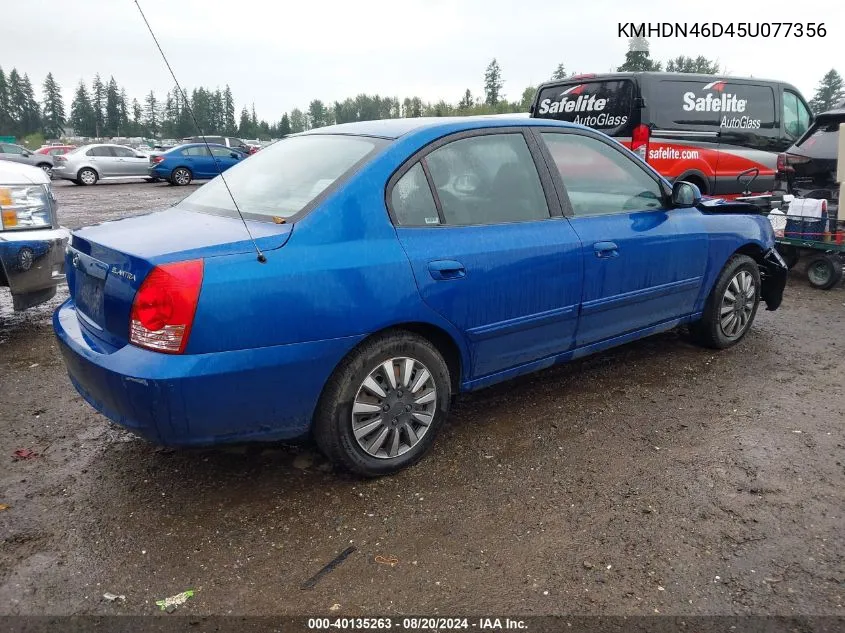 2005 Hyundai Elantra Gls/Gt VIN: KMHDN46D45U077356 Lot: 40135263