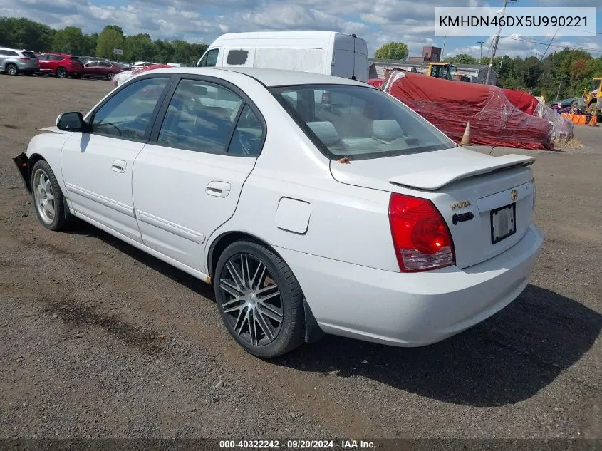 2005 Hyundai Elantra Gls/Gt VIN: KMHDN46DX5U990221 Lot: 40322242