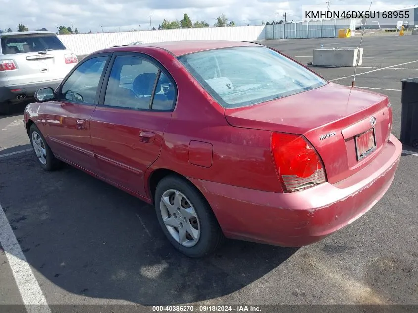 2005 Hyundai Elantra Gls/Gt VIN: KMHDN46DX5U168955 Lot: 40386270