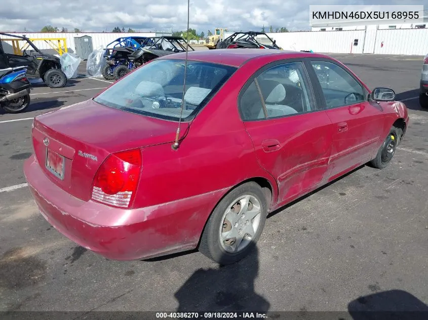 2005 Hyundai Elantra Gls/Gt VIN: KMHDN46DX5U168955 Lot: 40386270