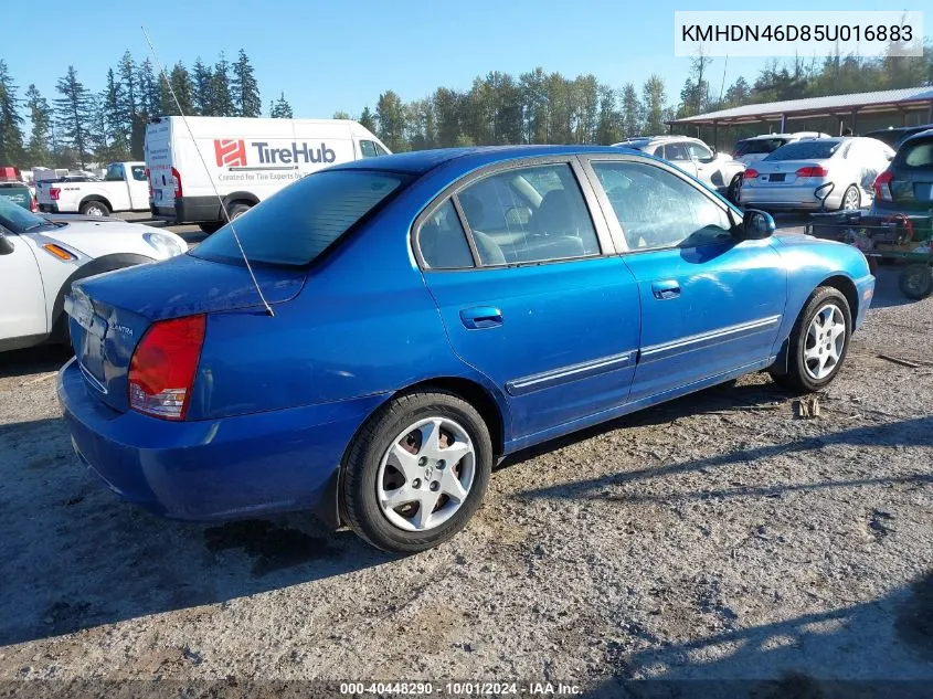 2005 Hyundai Elantra Gls/Gt VIN: KMHDN46D85U016883 Lot: 40448290