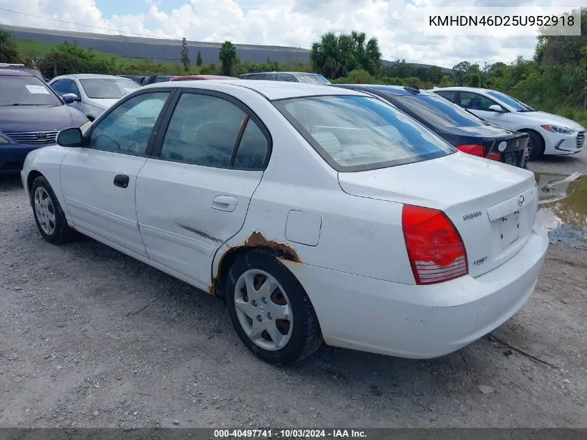 2005 Hyundai Elantra Gls/Gt VIN: KMHDN46D25U952918 Lot: 40497741