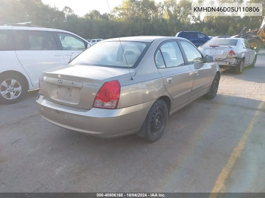 2005 Hyundai Elantra Gls/Gt VIN: KMHDN46D05U110806 Lot: 40506168