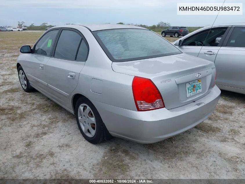 2005 Hyundai Elantra Gls/Gt VIN: KMHDN46D05U983472 Lot: 40532052