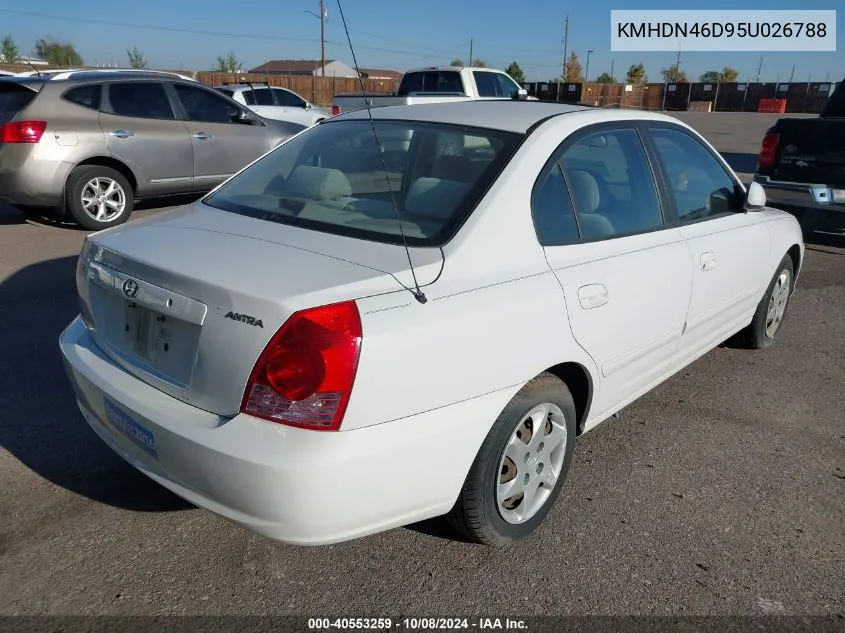 2005 Hyundai Elantra Gls/Gt VIN: KMHDN46D95U026788 Lot: 40553259