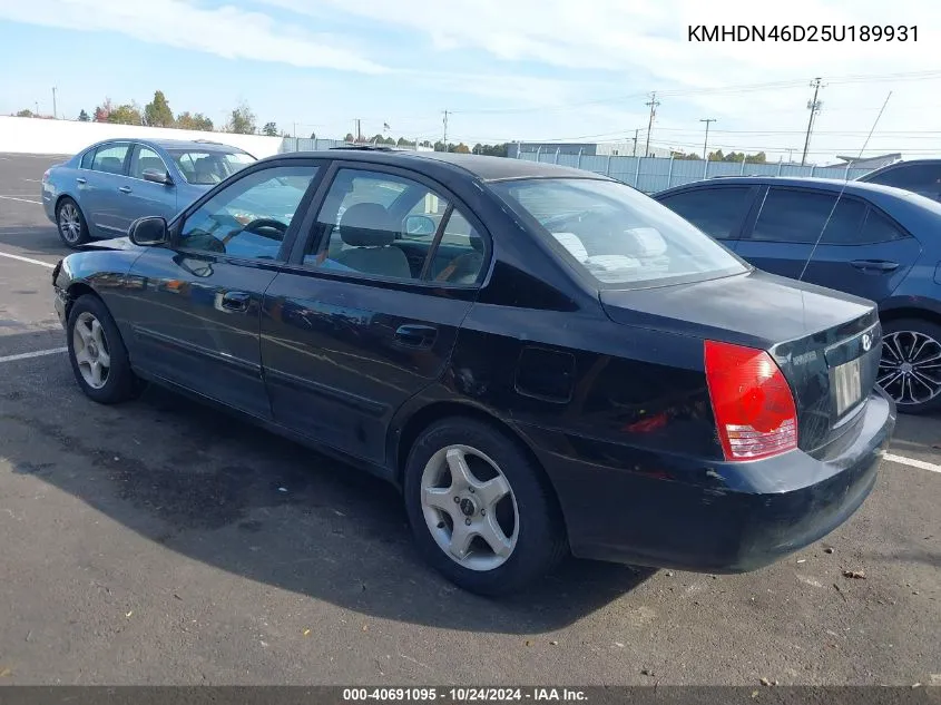 2005 Hyundai Elantra Gls/Gt VIN: KMHDN46D25U189931 Lot: 40691095