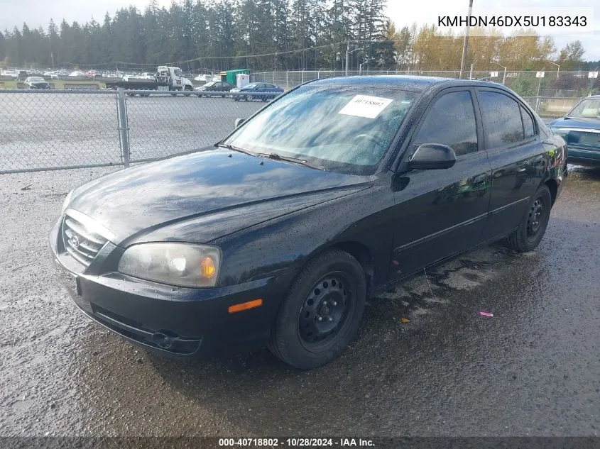 2005 Hyundai Elantra Gls/Gt VIN: KMHDN46DX5U183343 Lot: 40718802