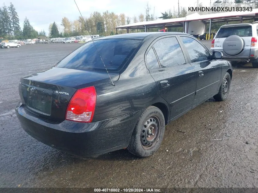 2005 Hyundai Elantra Gls/Gt VIN: KMHDN46DX5U183343 Lot: 40718802