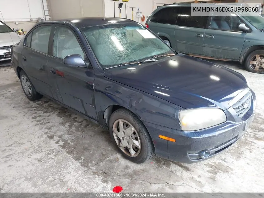 2005 Hyundai Elantra Gls/Gt VIN: KMHDN46DX5U998660 Lot: 40731865