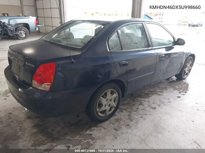 2005 Hyundai Elantra Gls/Gt VIN: KMHDN46DX5U998660 Lot: 40731865