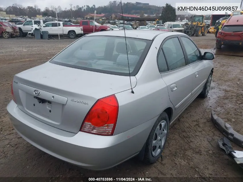 2005 Hyundai Elantra Gls/Gt VIN: KMHDN46D45U099857 Lot: 40753595