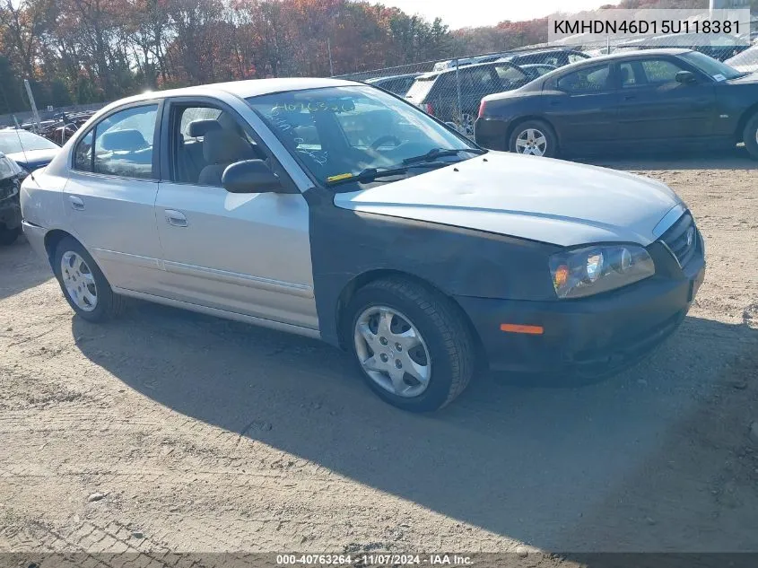 2005 Hyundai Elantra Gls/Gt VIN: KMHDN46D15U118381 Lot: 40763264