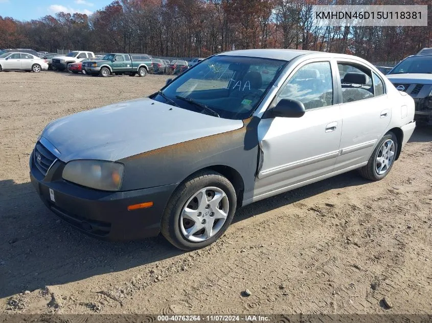 2005 Hyundai Elantra Gls/Gt VIN: KMHDN46D15U118381 Lot: 40763264