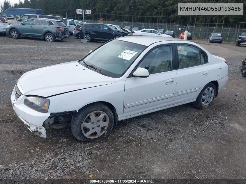 2005 Hyundai Elantra Gls/Gt VIN: KMHDN46D55U193486 Lot: 40789496