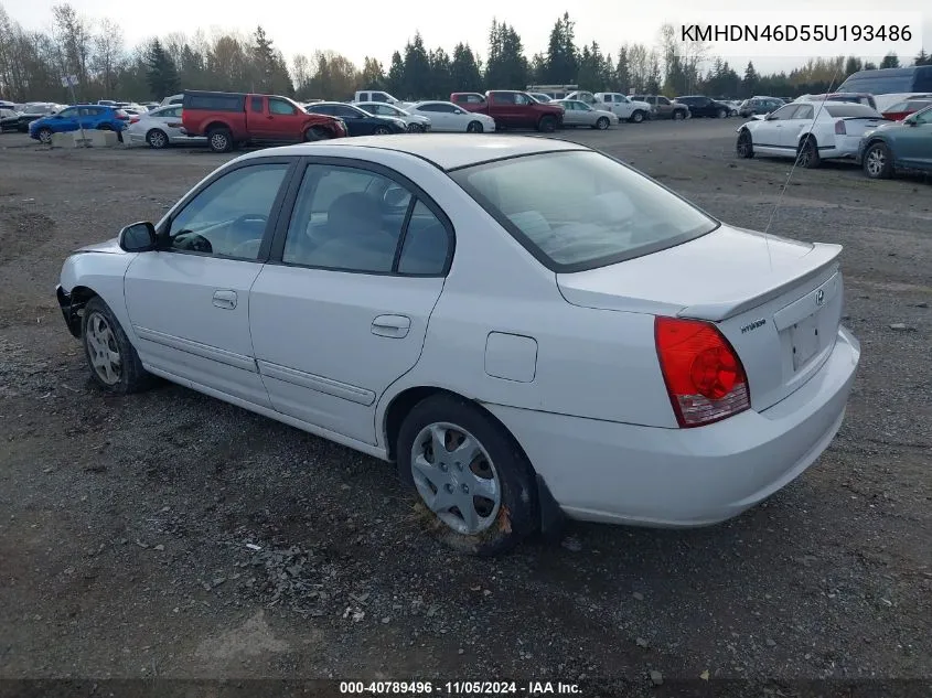 2005 Hyundai Elantra Gls/Gt VIN: KMHDN46D55U193486 Lot: 40789496