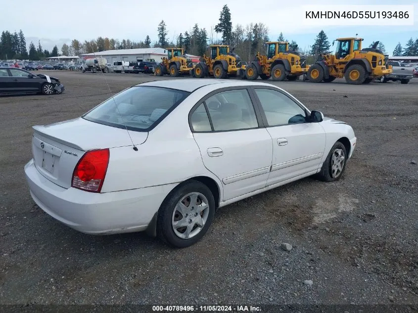 2005 Hyundai Elantra Gls/Gt VIN: KMHDN46D55U193486 Lot: 40789496