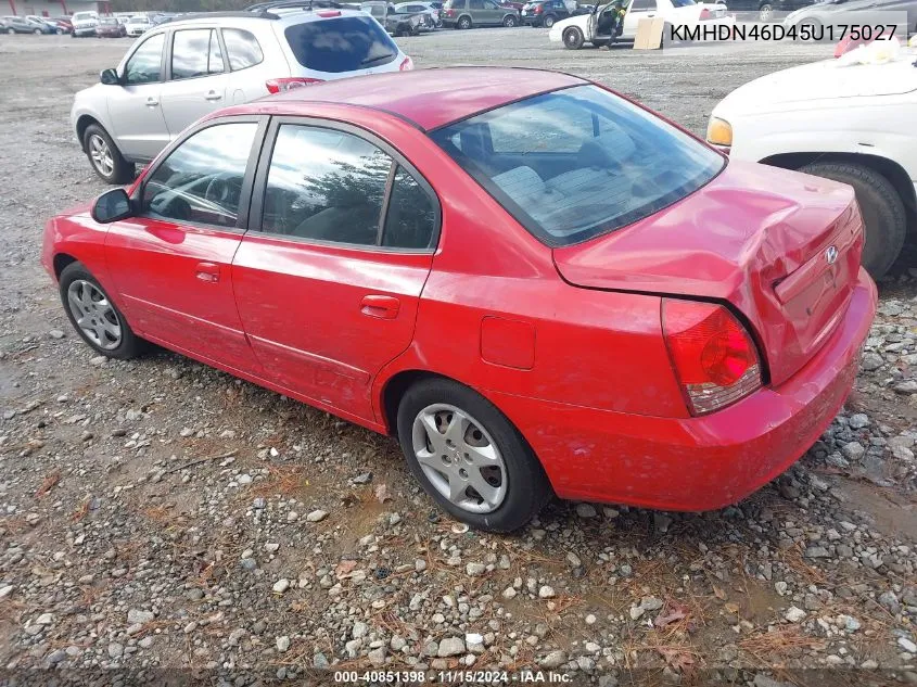 2005 Hyundai Elantra Gls/Gt VIN: KMHDN46D45U175027 Lot: 40851398