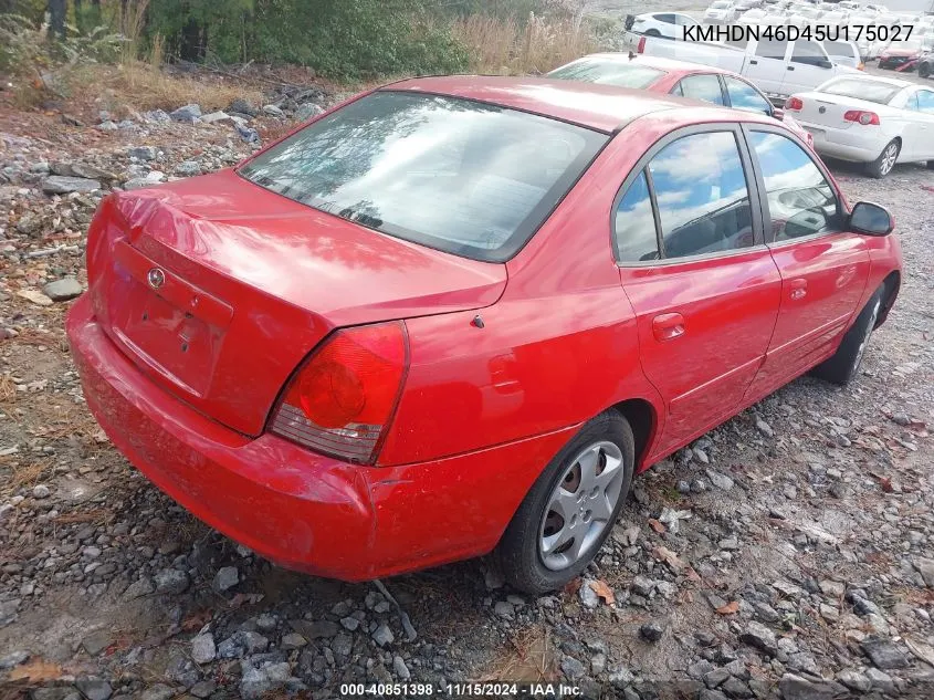 2005 Hyundai Elantra Gls/Gt VIN: KMHDN46D45U175027 Lot: 40851398