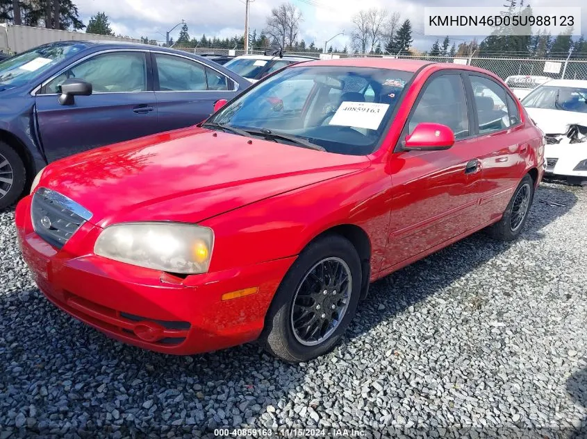 2005 Hyundai Elantra Gls/Gt VIN: KMHDN46D05U988123 Lot: 40859163