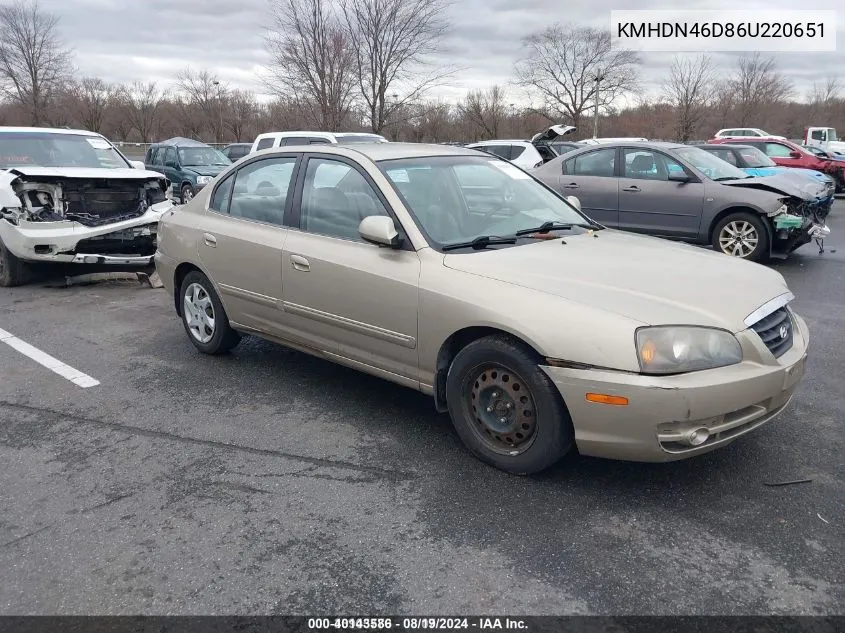 2006 Hyundai Elantra Gls/Limited VIN: KMHDN46D86U220651 Lot: 40143586