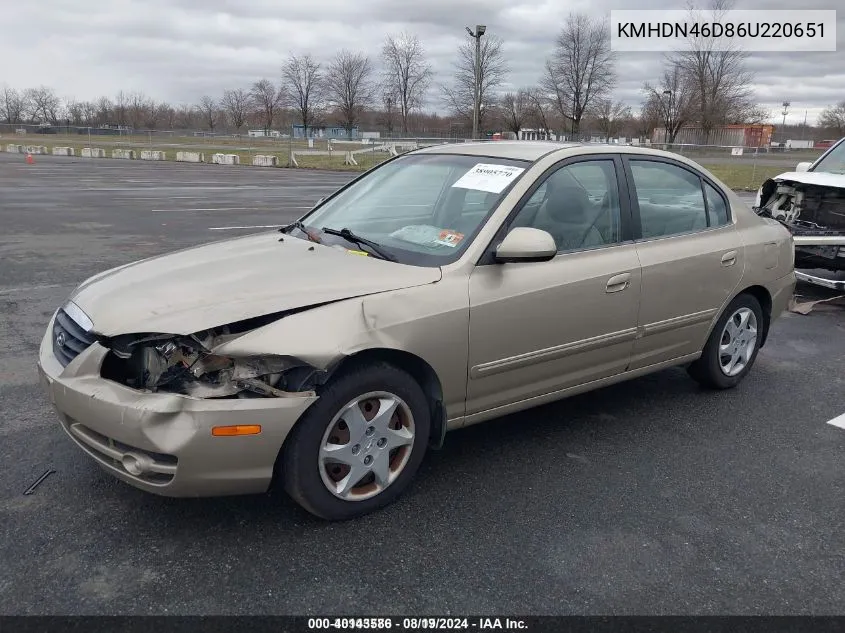 2006 Hyundai Elantra Gls/Limited VIN: KMHDN46D86U220651 Lot: 40143586