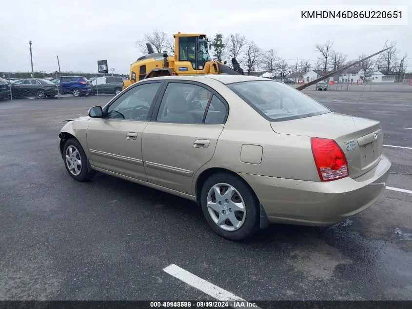 KMHDN46D86U220651 2006 Hyundai Elantra Gls/Limited