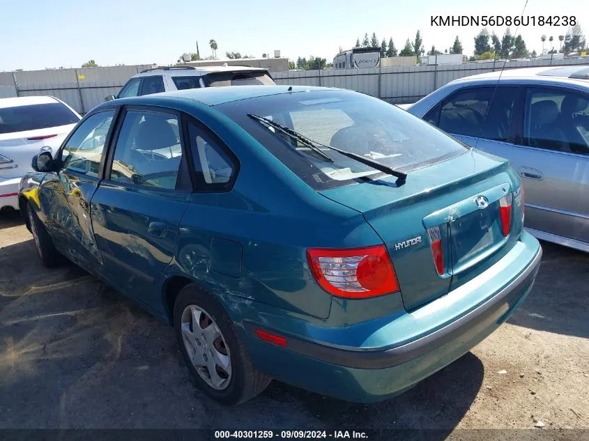 2006 Hyundai Elantra Gls/Gt VIN: KMHDN56D86U184238 Lot: 40301259