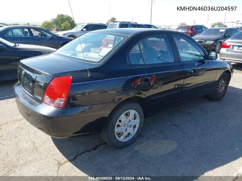 2006 Hyundai Elantra Gls/Limited VIN: KMHDN46D36U204597 Lot: 40308520